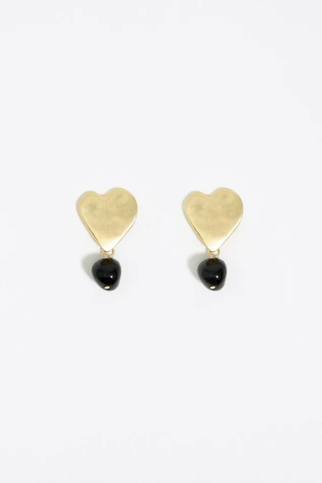 Textured Heart And Stone Earrings Black Women Bimba Y Lola Jewelry Textured Heart And Stone Earrings Black Women Bimba Y Lola Jewelry