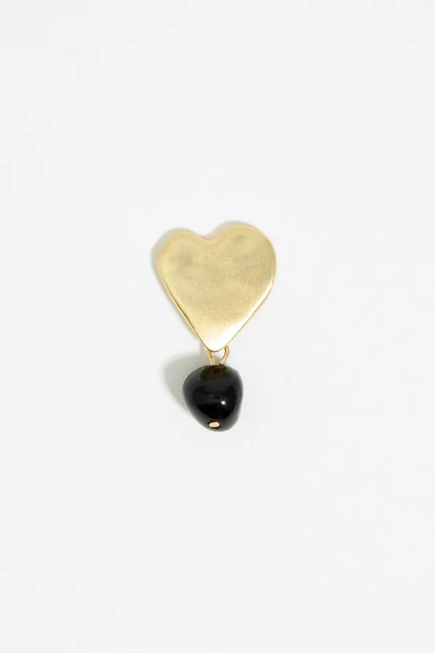Textured Heart And Stone Earrings Black Women Bimba Y Lola Jewelry Textured Heart And Stone Earrings Black Women Bimba Y Lola Jewelry