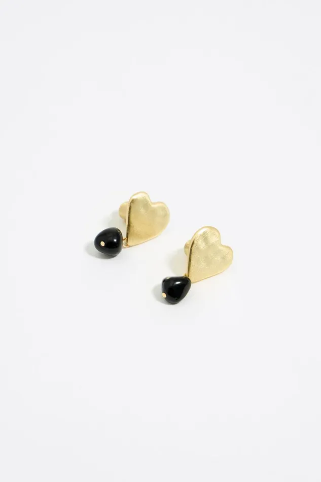 Textured Heart And Stone Earrings Black Women Bimba Y Lola Jewelry Textured Heart And Stone Earrings Black Women Bimba Y Lola Jewelry