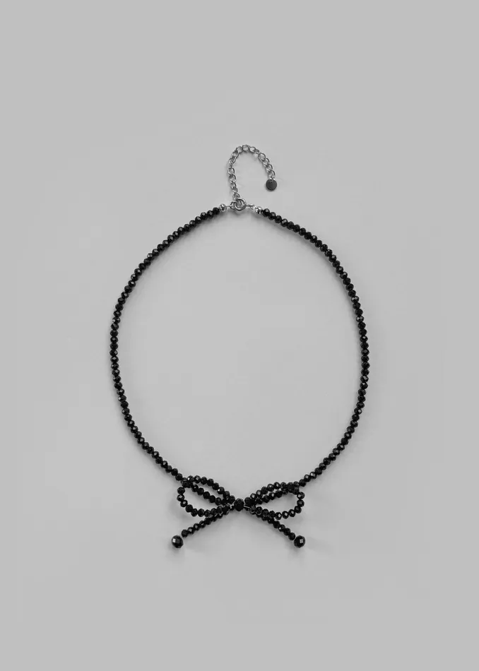 The Frankie Shop Adelphine Beaded Bow Necklace 8211 BlAck 8211 Women