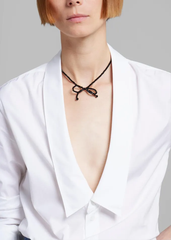 The Frankie Shop Adelphine Beaded Bow Necklace 8211 BlAck 8211 Women