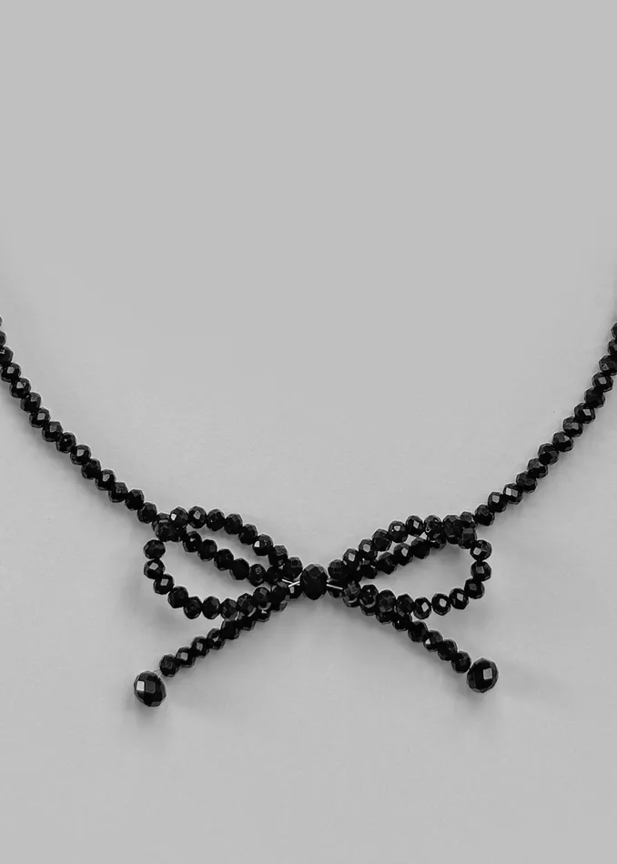 The Frankie Shop Adelphine Beaded Bow Necklace 8211 BlAck 8211 Women
