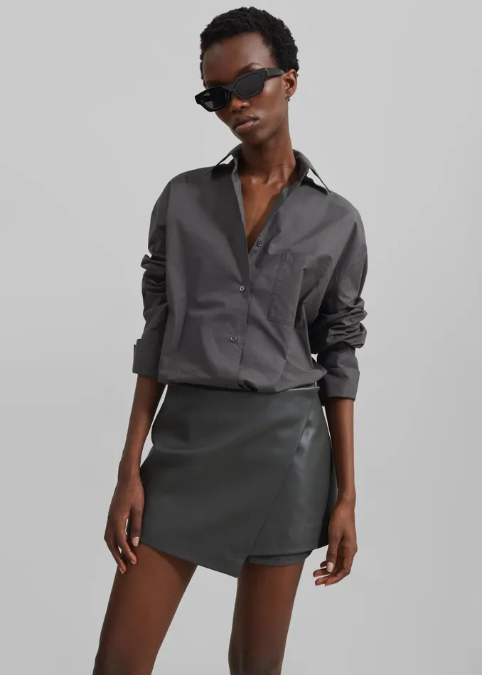 The Frankie Shop Bottoms Cleo Leather Mini Wrap Skirt 8211 Light Khaki 8211 Women The Frankie Shop Bottoms Cleo Leather Mini Wrap Skirt 8211 Light Khaki 8211 Women