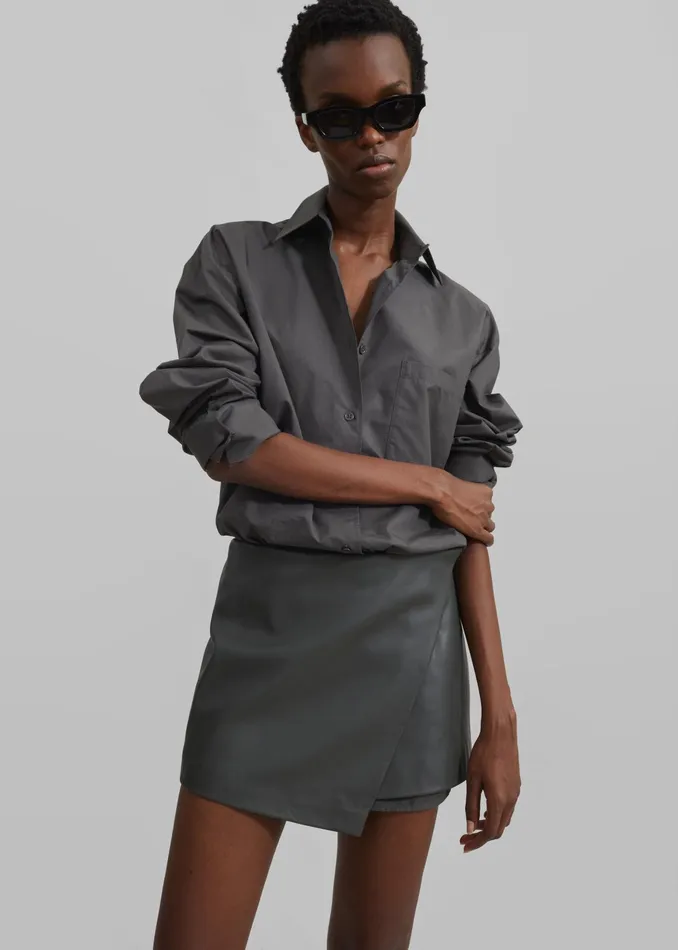 The Frankie Shop Bottoms Cleo Leather Mini Wrap Skirt 8211 Light Khaki 8211 Women