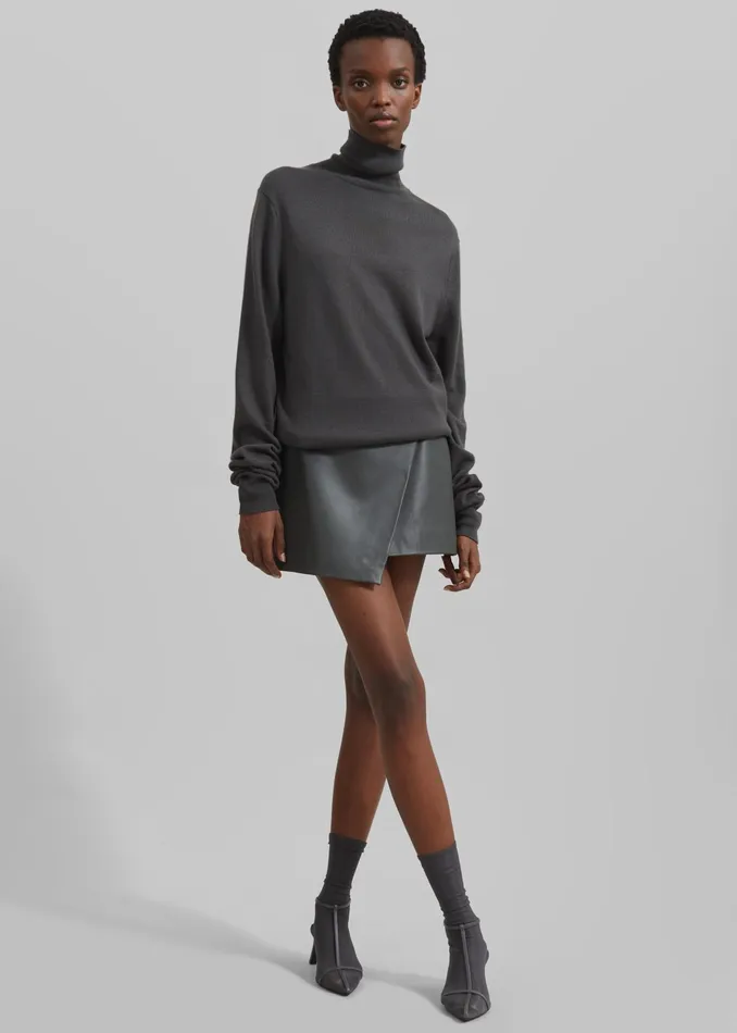 The Frankie Shop Bottoms Cleo Leather Mini Wrap Skirt 8211 Light Khaki 8211 Women