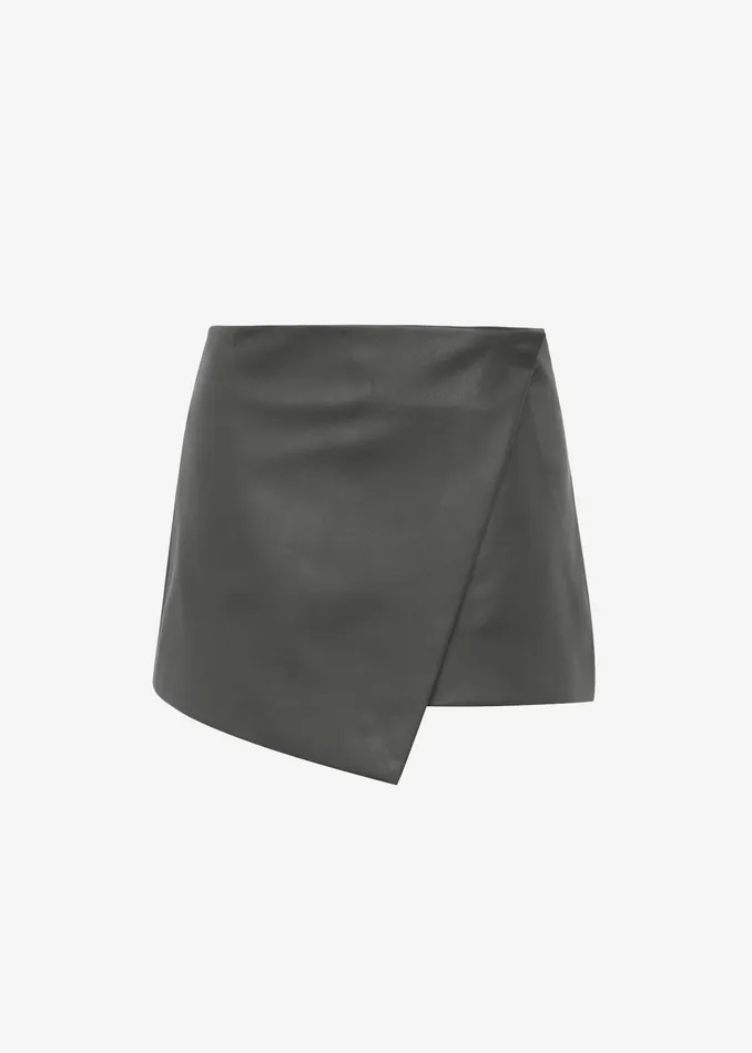 The Frankie Shop Bottoms Cleo Leather Mini Wrap Skirt 8211 Light Khaki 8211 Women