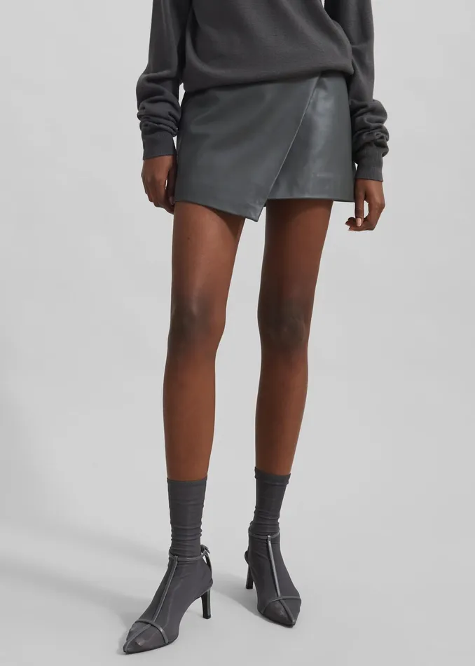 The Frankie Shop Bottoms Cleo Leather Mini Wrap Skirt 8211 Light Khaki 8211 Women