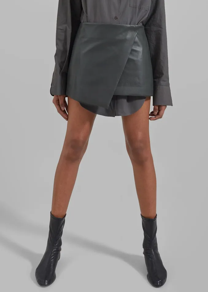 The Frankie Shop Bottoms Cleo Leather Mini Wrap Skirt 8211 Light Khaki 8211 Women