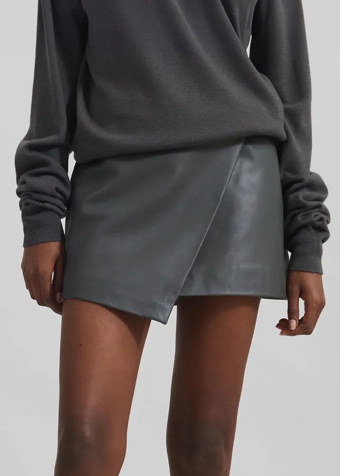 The Frankie Shop Bottoms Cleo Leather Mini Wrap Skirt 8211 Light Khaki 8211 Women