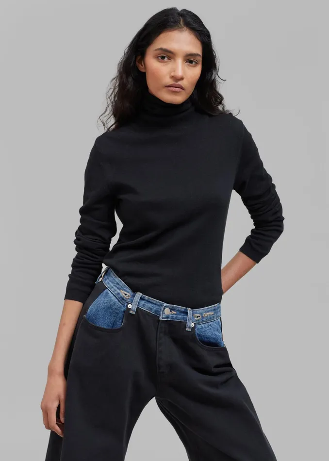 The Frankie Shop Bottoms Hayla Contrast Denim Pants 8211 BlackBlue 8211 Women