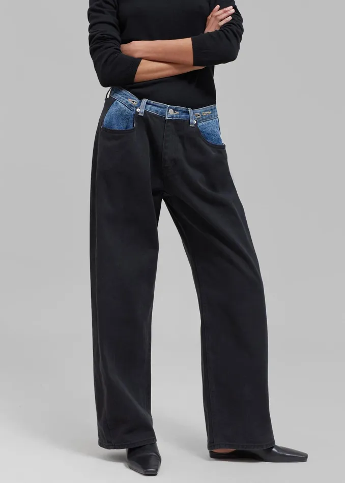 The Frankie Shop Bottoms Hayla Contrast Denim Pants 8211 BlackBlue 8211 Women
