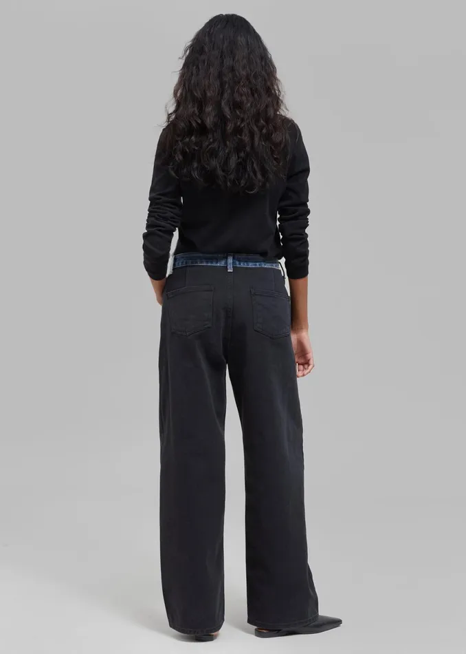 The Frankie Shop Bottoms Hayla Contrast Denim Pants 8211 BlackBlue 8211 Women
