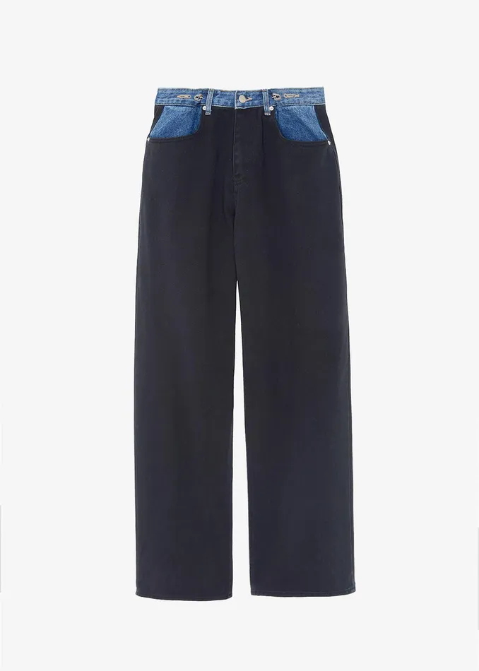 The Frankie Shop Bottoms Hayla Contrast Denim Pants 8211 BlackBlue 8211 Women