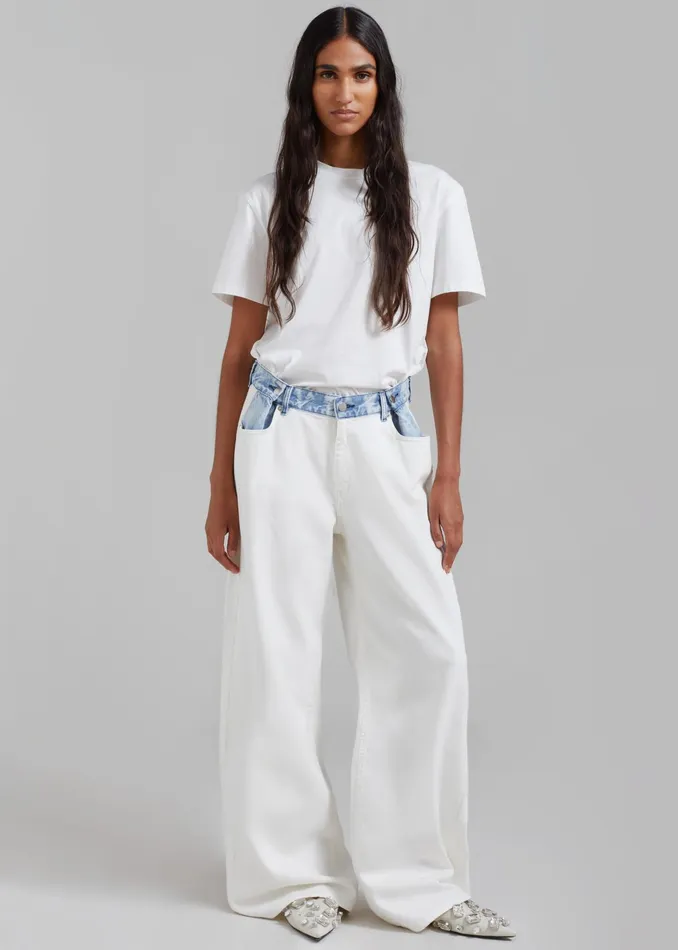 The Frankie Shop Bottoms Hayla Contrast Denim Pants 8211 Off WhiteBlue 8211 Women