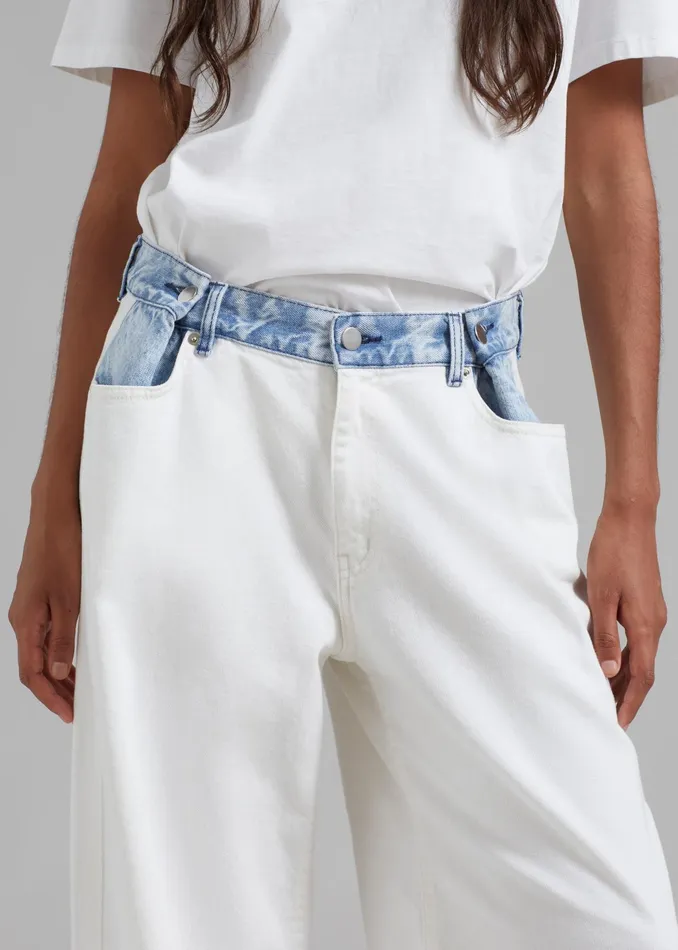 The Frankie Shop Bottoms Hayla Contrast Denim Pants 8211 Off WhiteBlue 8211 Women