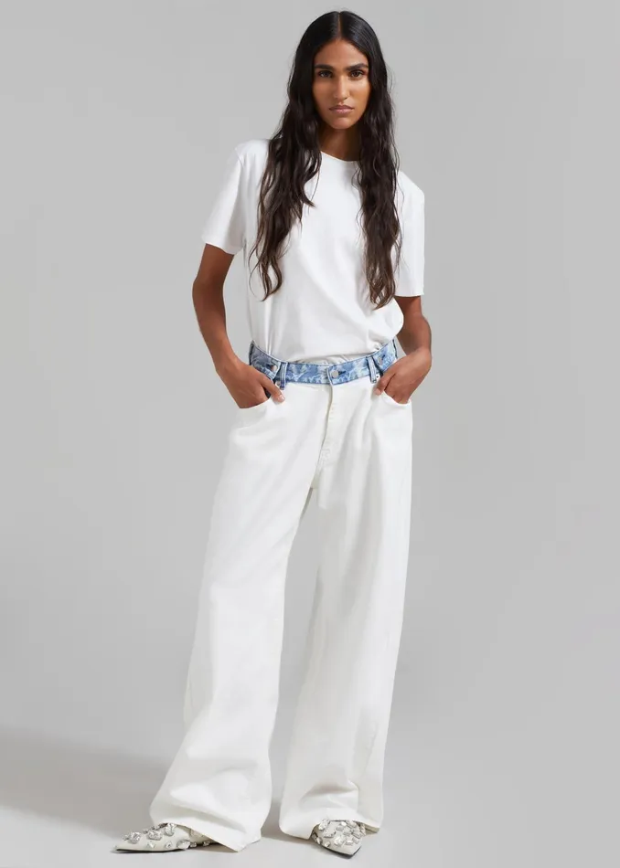 The Frankie Shop Bottoms Hayla Contrast Denim Pants 8211 Off WhiteBlue 8211 Women