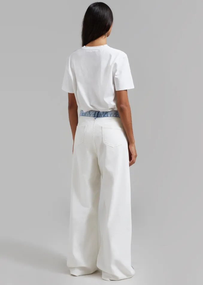 The Frankie Shop Bottoms Hayla Contrast Denim Pants 8211 Off WhiteBlue 8211 Women