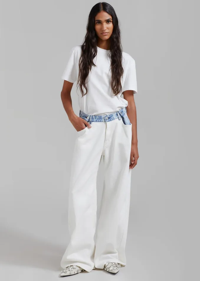 The Frankie Shop Bottoms Hayla Contrast Denim Pants 8211 Off WhiteBlue 8211 Women