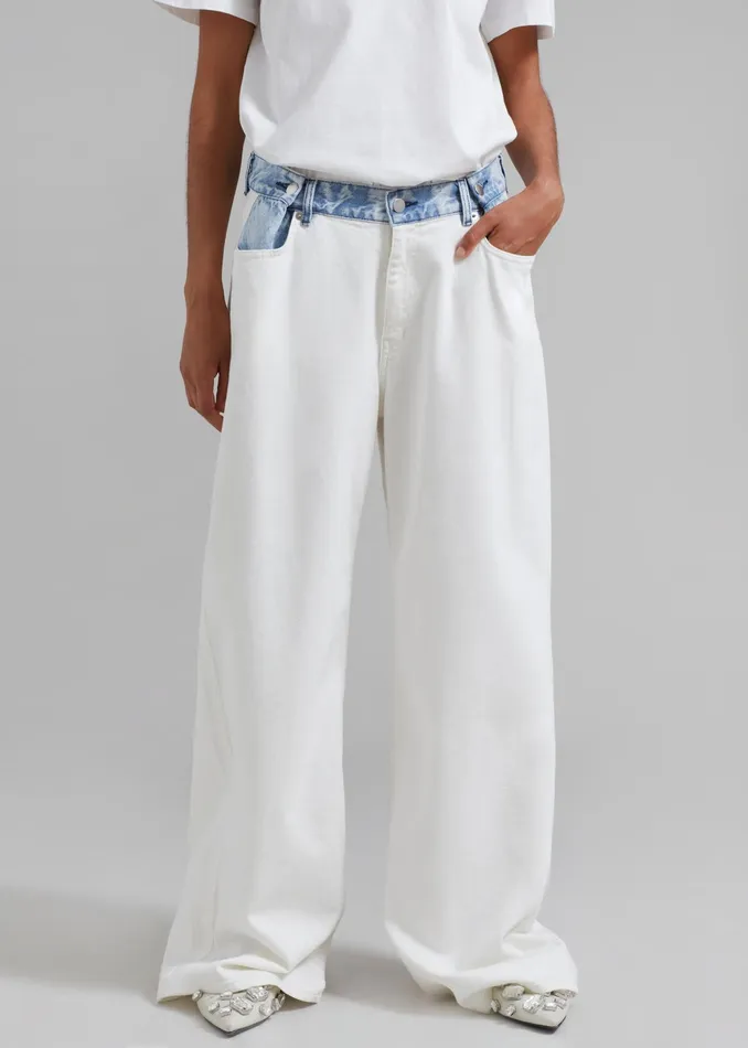The Frankie Shop Bottoms Hayla Contrast Denim Pants 8211 Off WhiteBlue 8211 Women