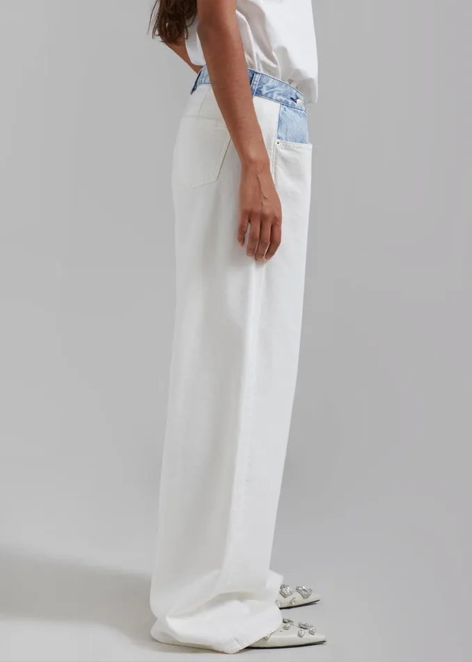 The Frankie Shop Bottoms Hayla Contrast Denim Pants 8211 Off WhiteBlue 8211 Women