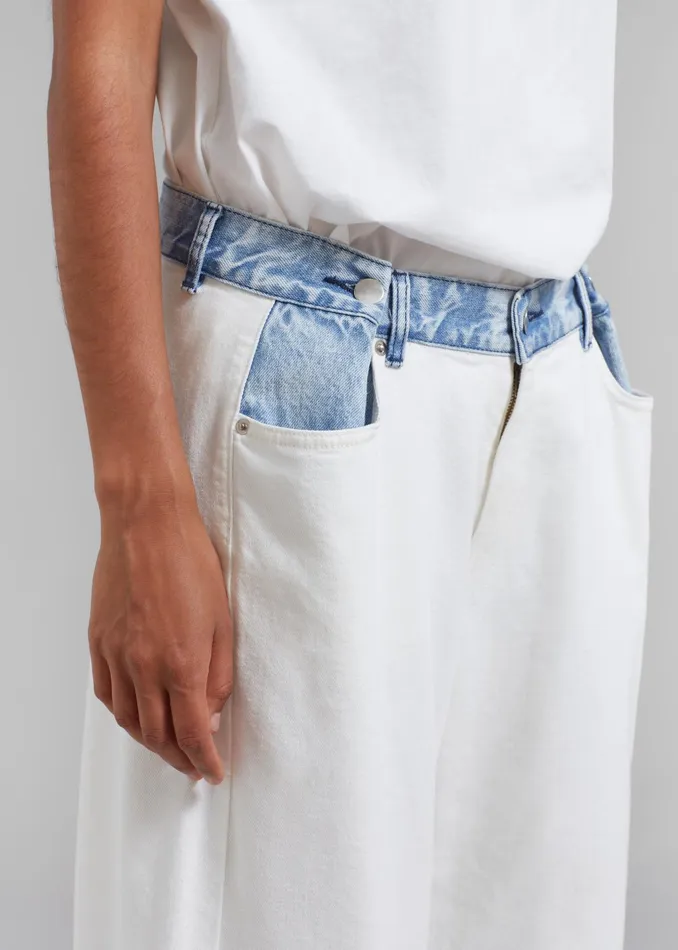 The Frankie Shop Bottoms Hayla Contrast Denim Pants 8211 Off WhiteBlue 8211 Women
