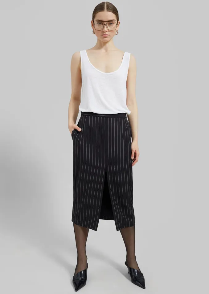 The Frankie Shop Bottoms Holland Midi Slit Skirt 8211 BlackWhite Pinstripe 8211 Women