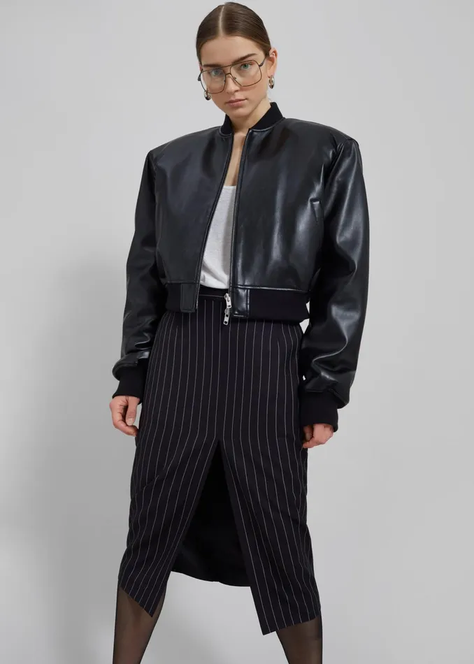 The Frankie Shop Bottoms Holland Midi Slit Skirt 8211 BlackWhite Pinstripe 8211 Women