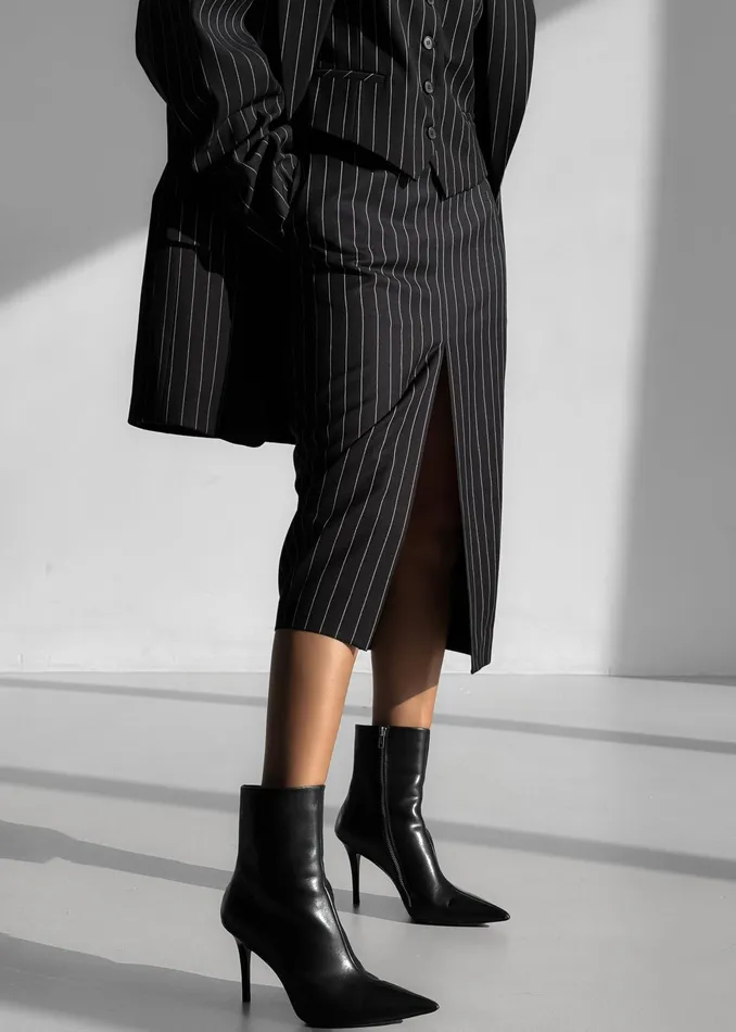 The Frankie Shop Bottoms Holland Midi Slit Skirt 8211 BlackWhite Pinstripe 8211 Women