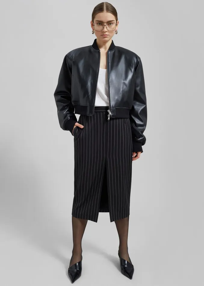 The Frankie Shop Bottoms Holland Midi Slit Skirt 8211 BlackWhite Pinstripe 8211 Women