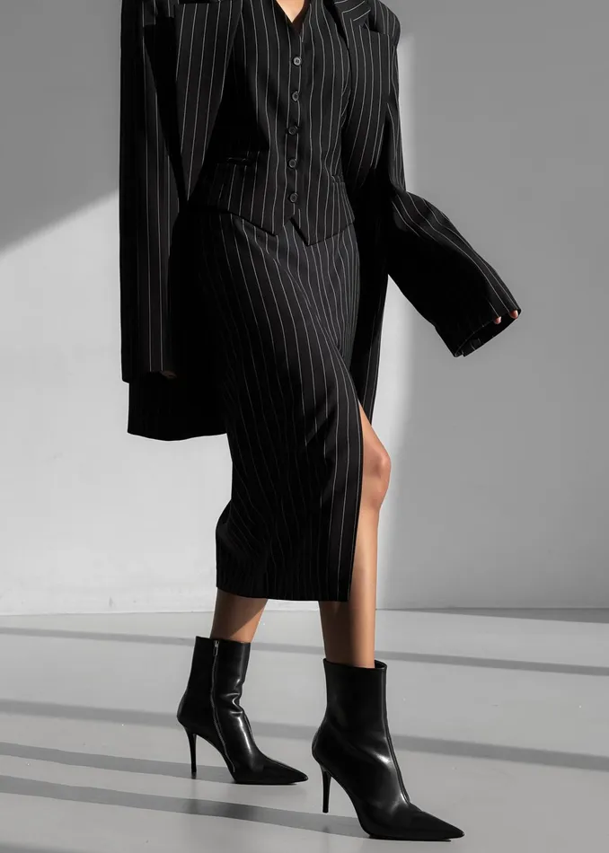 The Frankie Shop Bottoms Holland Midi Slit Skirt 8211 BlackWhite Pinstripe 8211 Women