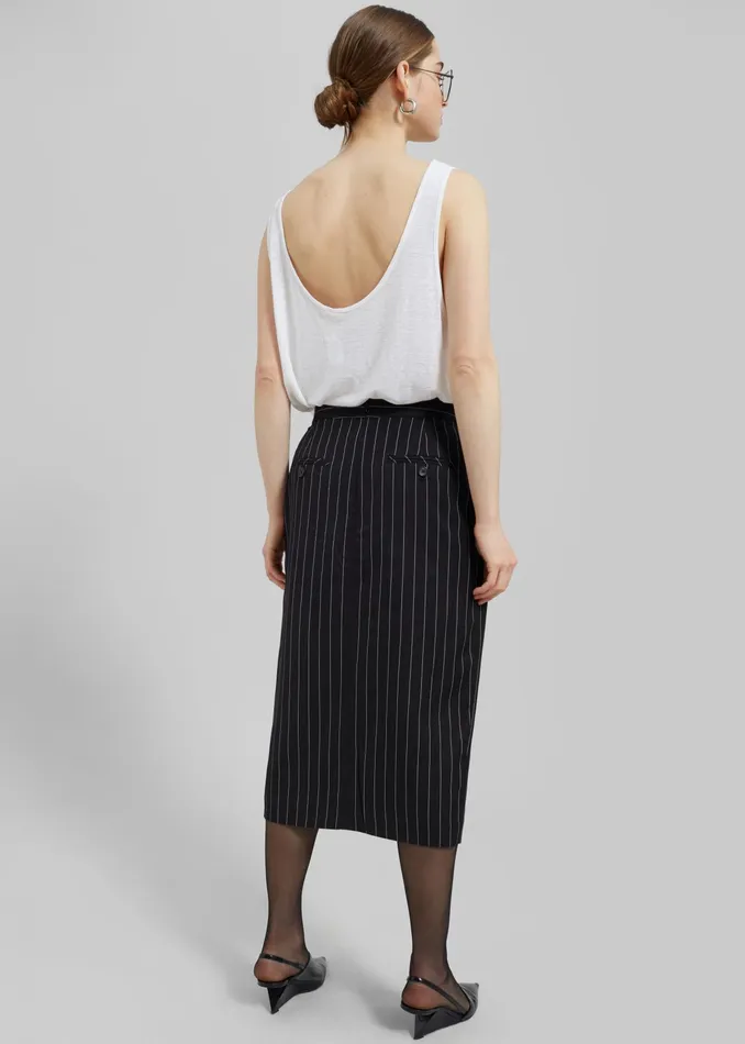 The Frankie Shop Bottoms Holland Midi Slit Skirt 8211 BlackWhite Pinstripe 8211 Women