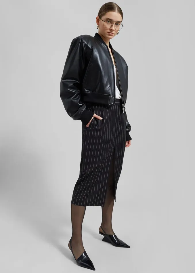 The Frankie Shop Bottoms Holland Midi Slit Skirt 8211 BlackWhite Pinstripe 8211 Women