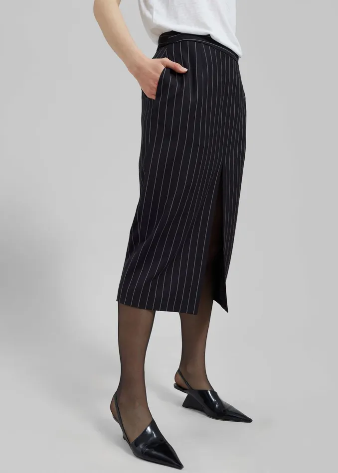 The Frankie Shop Bottoms Holland Midi Slit Skirt 8211 BlackWhite Pinstripe 8211 Women