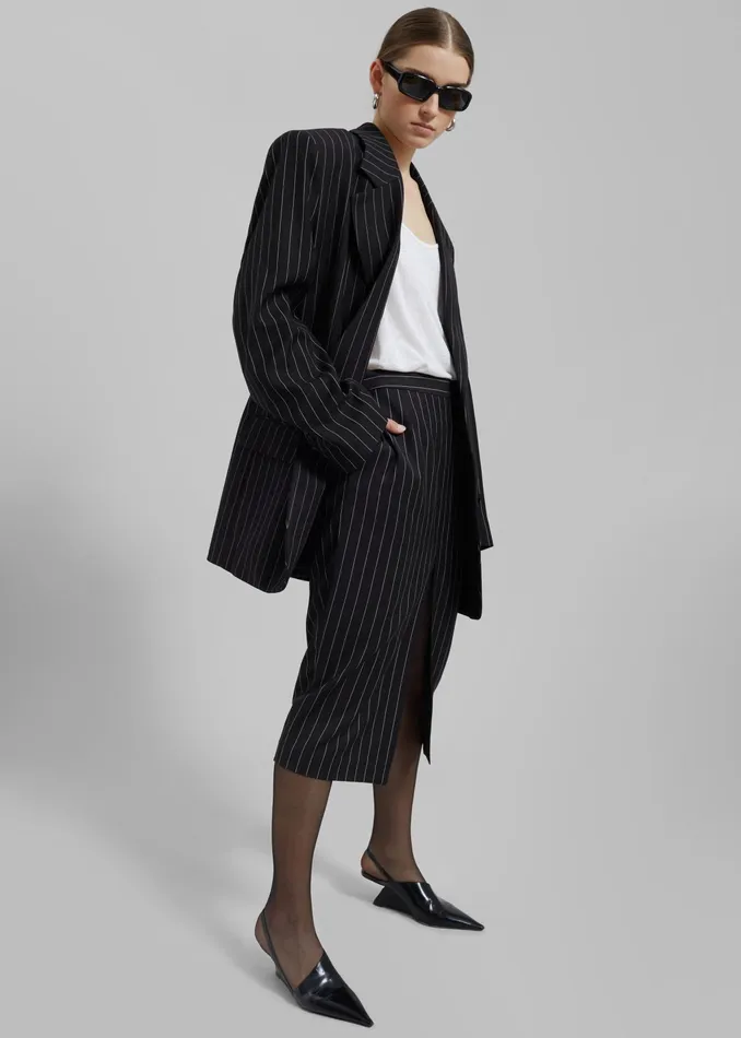 The Frankie Shop Bottoms Holland Midi Slit Skirt 8211 BlackWhite Pinstripe 8211 Women