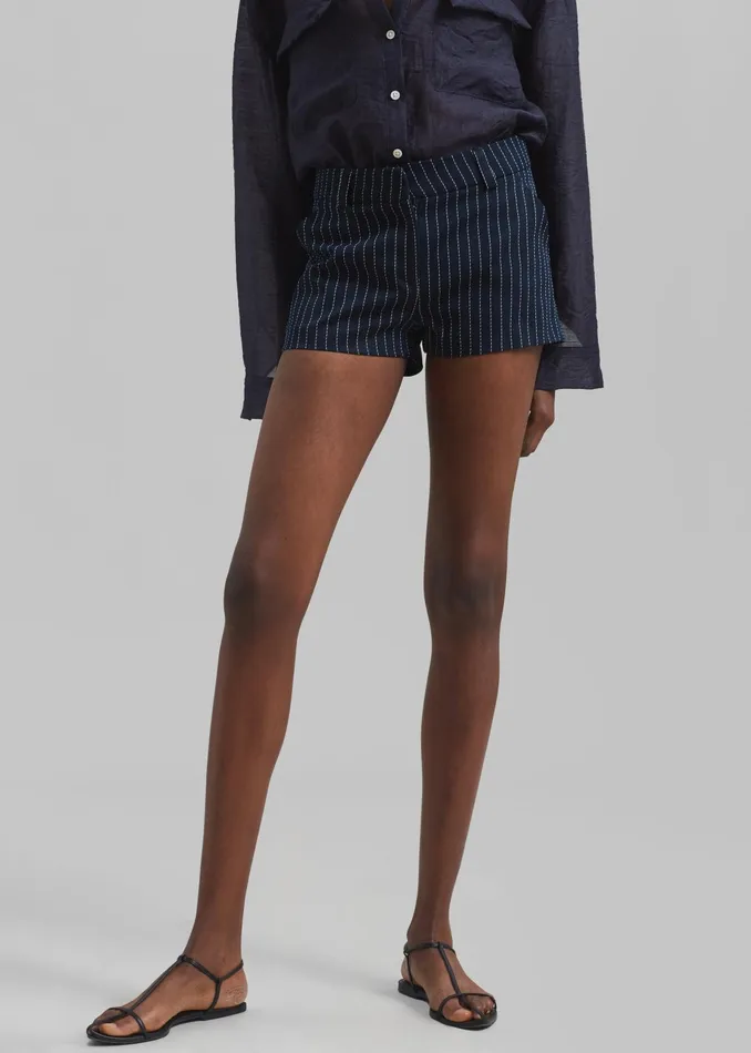 The Frankie Shop Bottoms Kate Twill Mini Shorts 8211 NavyWhite Pinstripe 8211 Women