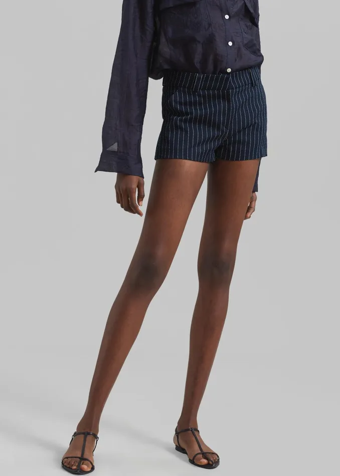 The Frankie Shop Bottoms Kate Twill Mini Shorts 8211 NavyWhite Pinstripe 8211 Women