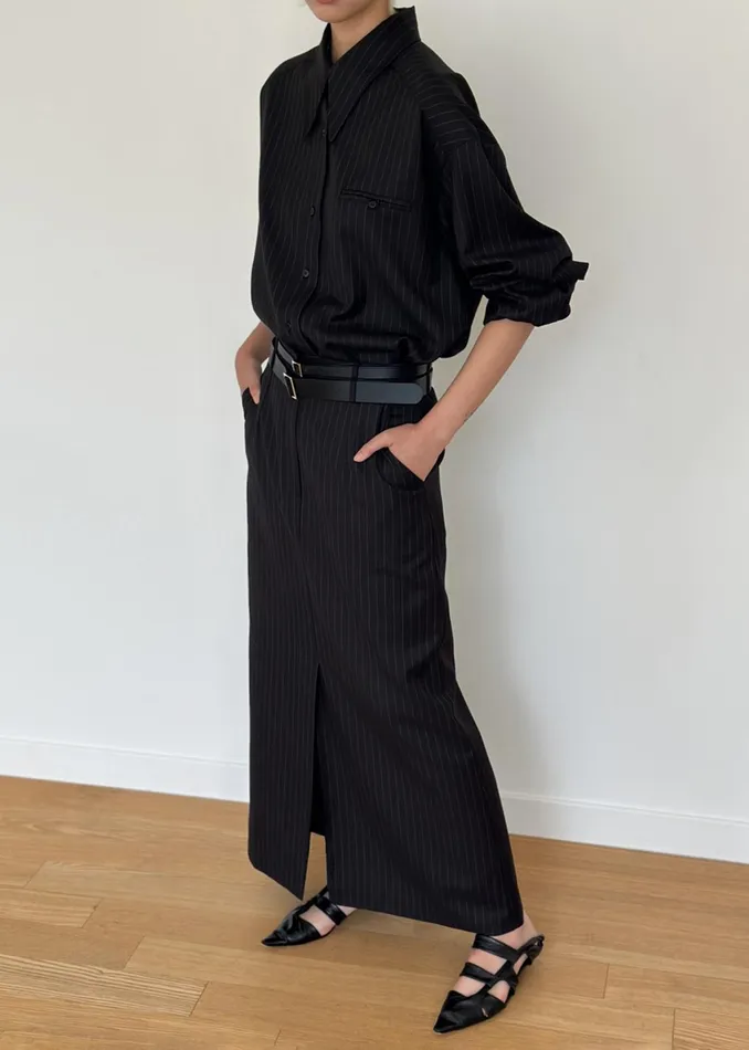 The Frankie Shop Bottoms Kerry Maxi Skirt 8211 Black Pinstripe 8211 Women