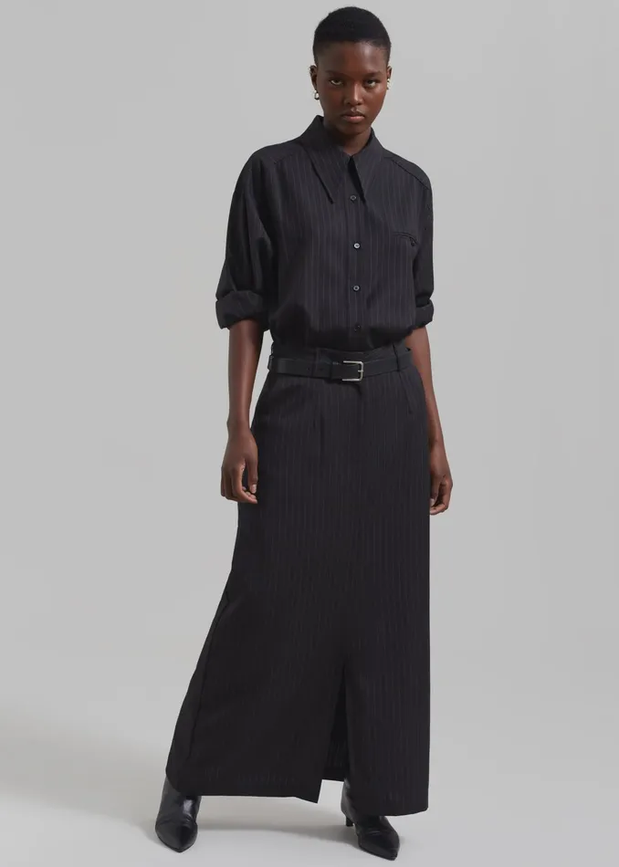 The Frankie Shop Bottoms Kerry Maxi Skirt 8211 Black Pinstripe 8211 Women