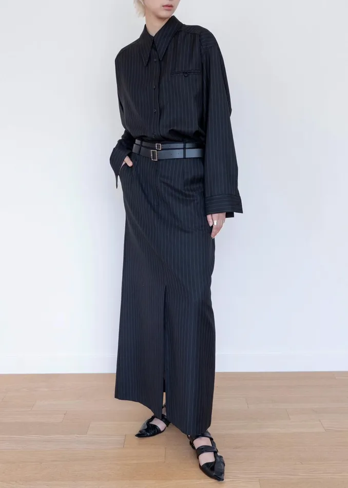 The Frankie Shop Bottoms Kerry Maxi Skirt 8211 Black Pinstripe 8211 Women