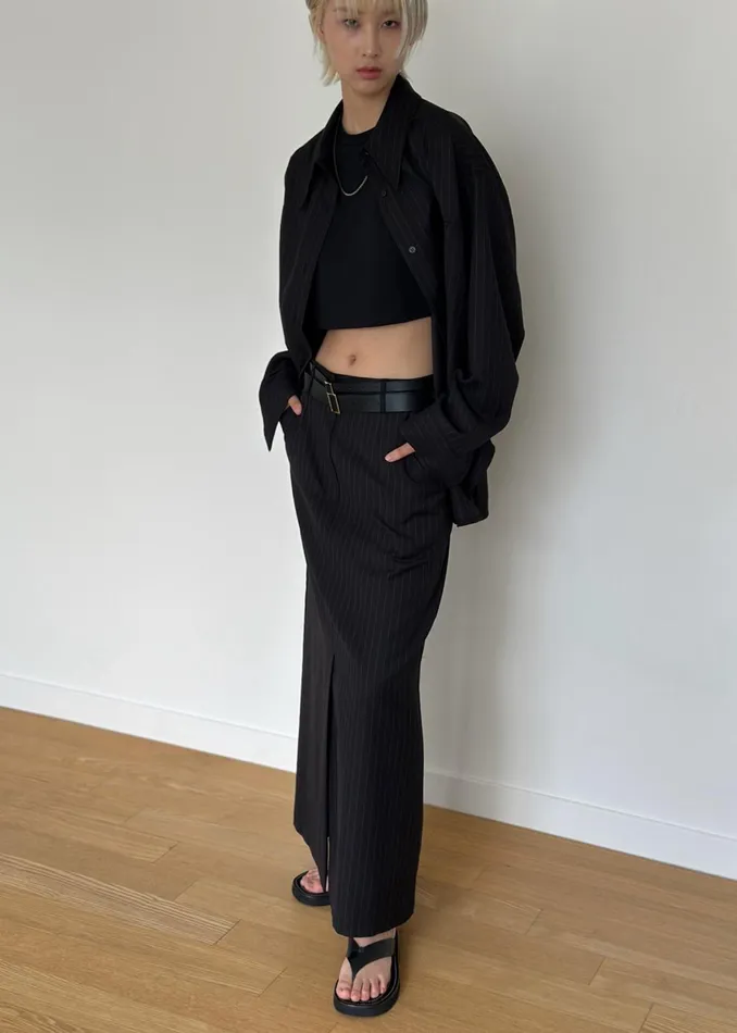 The Frankie Shop Bottoms Kerry Maxi Skirt 8211 Black Pinstripe 8211 Women