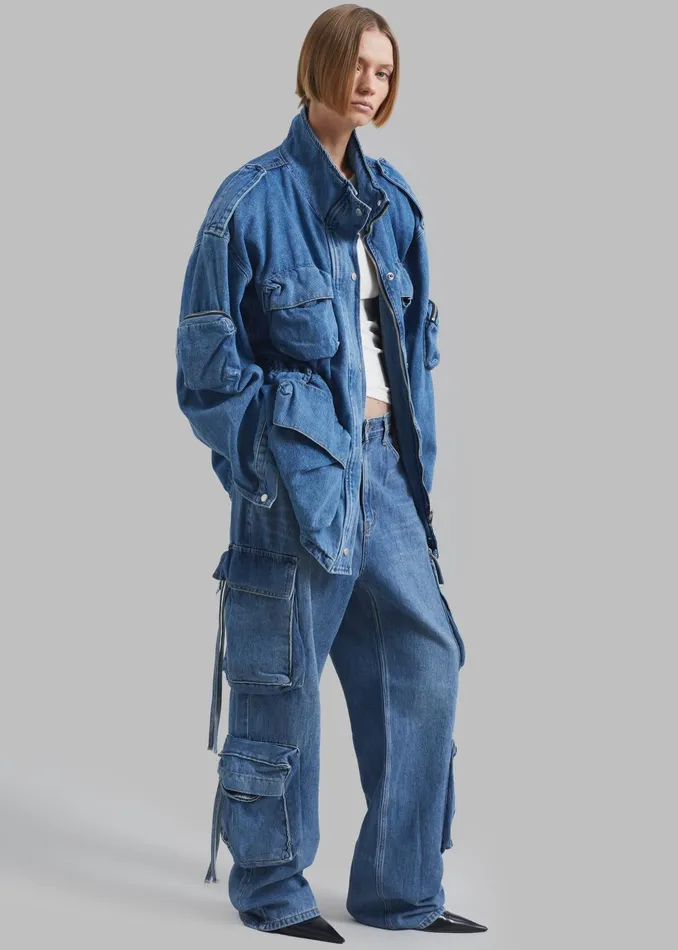 The Frankie Shop Bottoms Parker Denim Cargo Pants 8211 Medium Wash 8211 Women The Frankie Shop Bottoms Parker Denim Cargo Pants 8211 Medium Wash 8211 Women