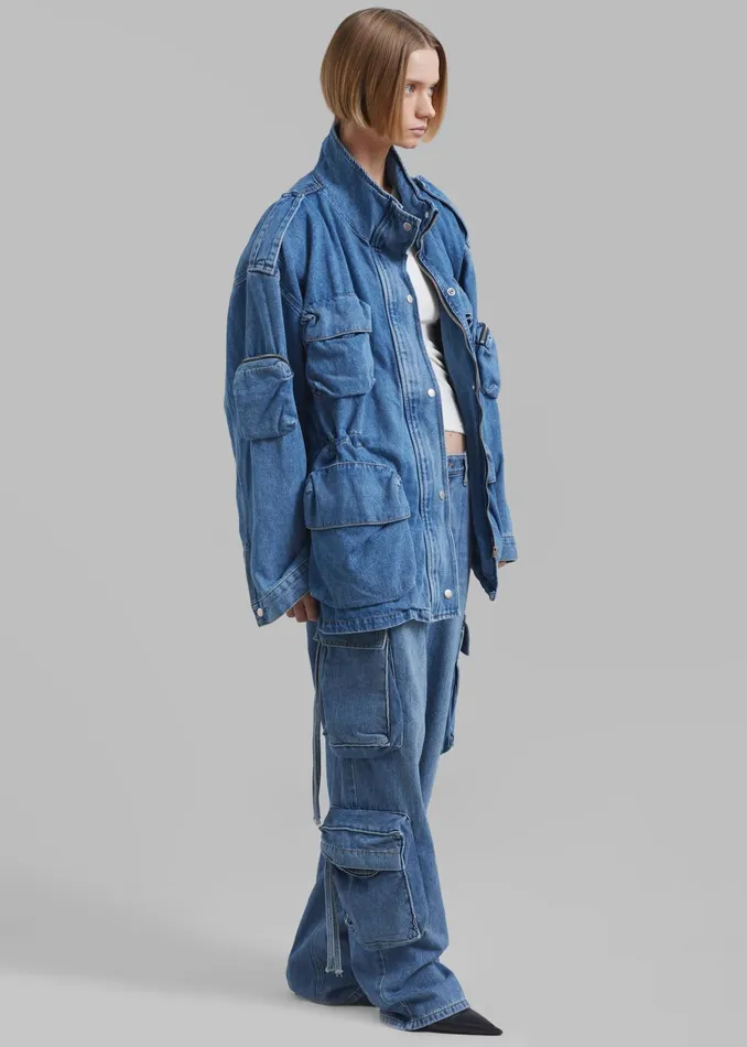 The Frankie Shop Bottoms Parker Denim Cargo Pants 8211 Medium Wash 8211 Women