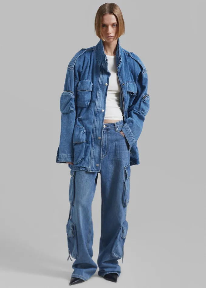 The Frankie Shop Bottoms Parker Denim Cargo Pants 8211 Medium Wash 8211 Women