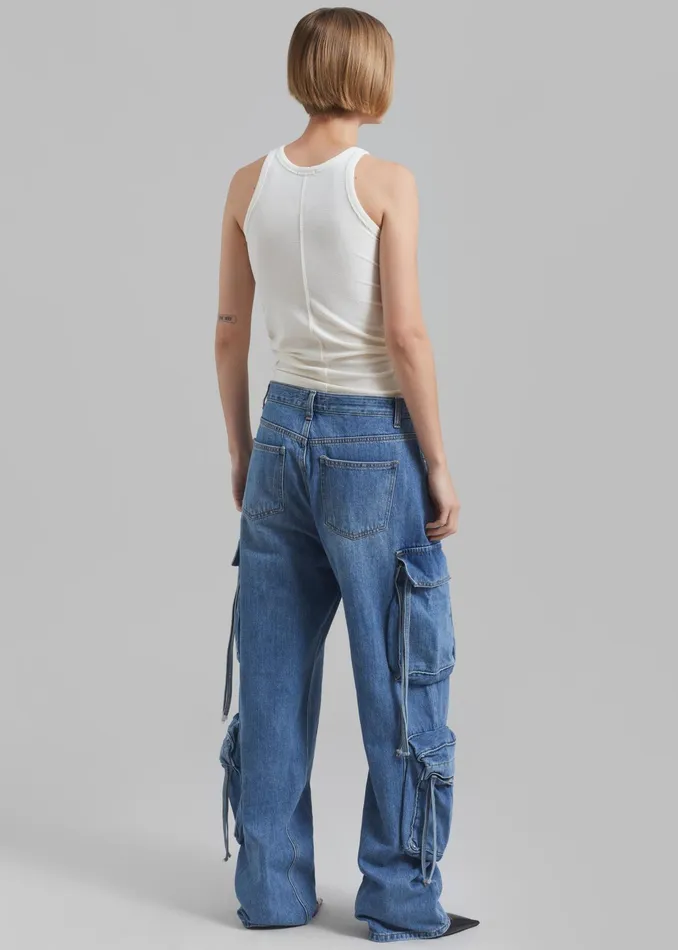 The Frankie Shop Bottoms Parker Denim Cargo Pants 8211 Medium Wash 8211 Women