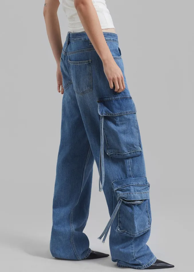 The Frankie Shop Bottoms Parker Denim Cargo Pants 8211 Medium Wash 8211 Women