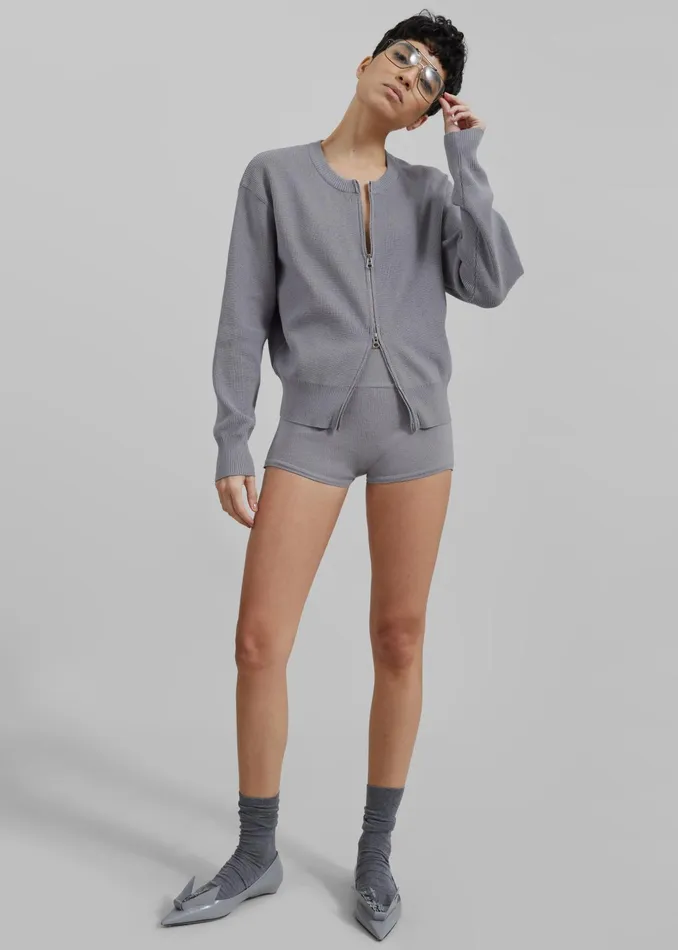 The Frankie Shop Bottoms Veronica Mini Knit Shorts 8211 Grey 8211 Women