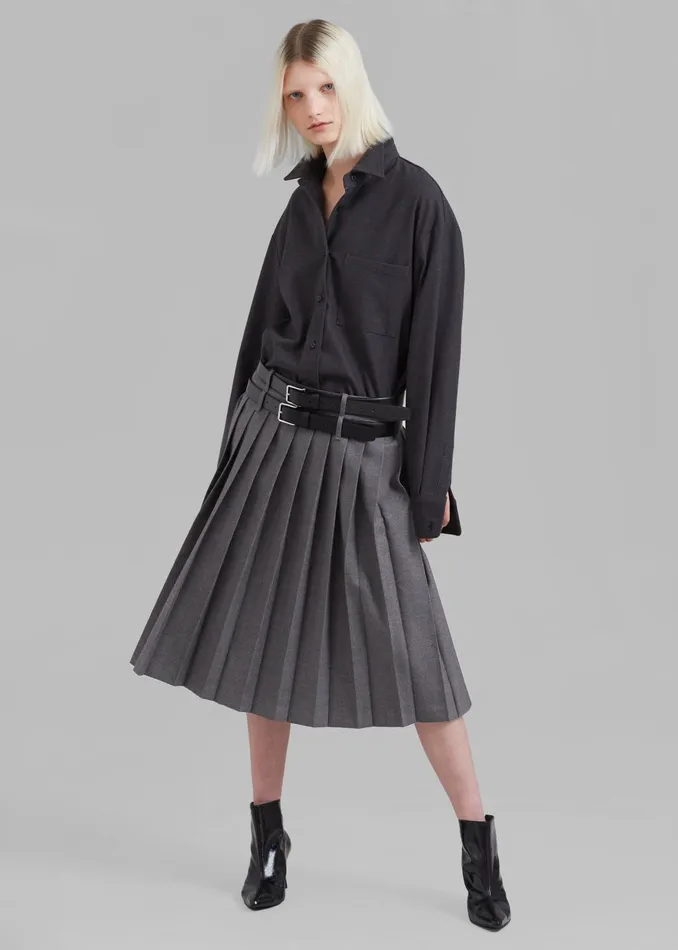 The Frankie Shop Bottoms Wednesday Belted Pleated Skirt 8211 Dark Grey Melange 8211 Women The Frankie Shop Bottoms Wednesday Belted Pleated Skirt 8211 Dark Grey Melange 8211 Women