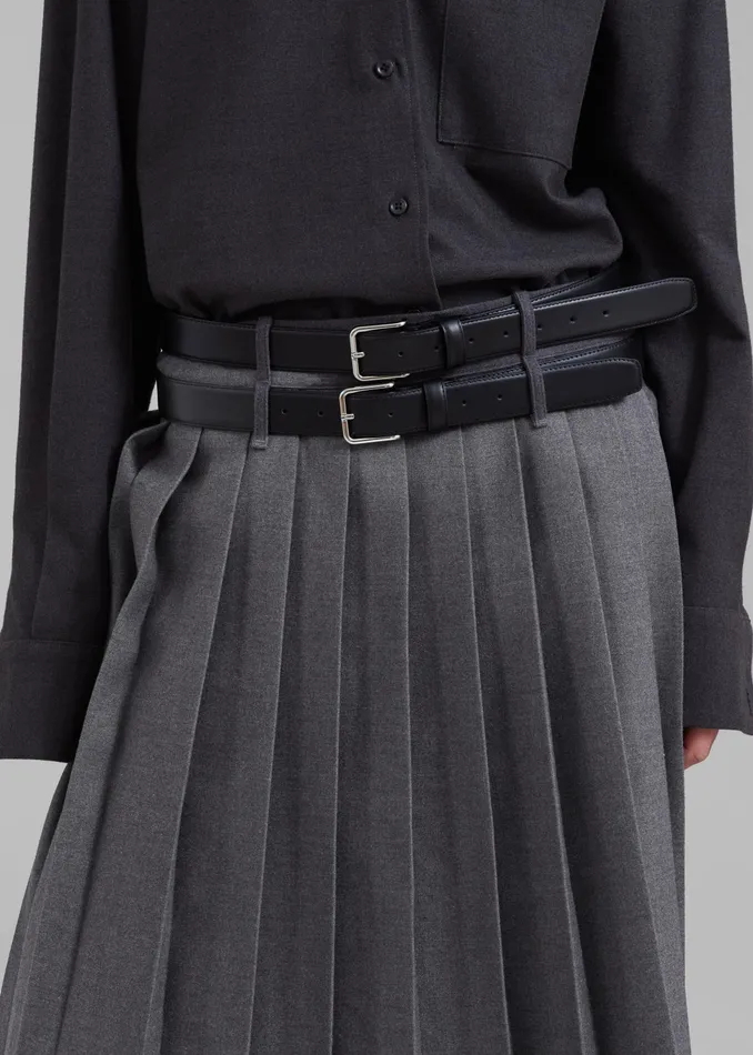 The Frankie Shop Bottoms Wednesday Belted Pleated Skirt 8211 Dark Grey Melange 8211 Women