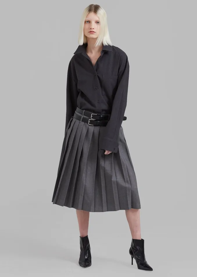 The Frankie Shop Bottoms Wednesday Belted Pleated Skirt 8211 Dark Grey Melange 8211 Women