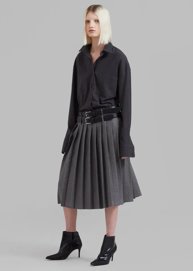 The Frankie Shop Bottoms Wednesday Belted Pleated Skirt 8211 Dark Grey Melange 8211 Women
